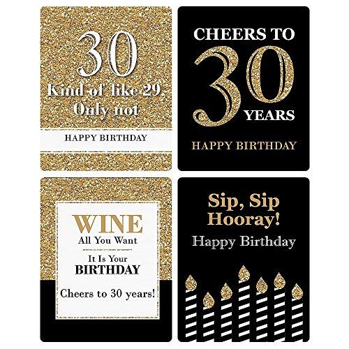 Adult 30Th Birthday - Gold - Birthday Party Gift For Women And Men - Wine Bottle Label Stickers - Set Of 4 #TOP5