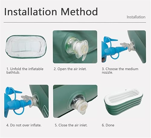 Miniatura 6 de Bañera inflable, plegable y portátil, bañera inflable grande para adultos, bañera de spa unisex para ducha con bomba de aire eléctrica de 51 x 32 x