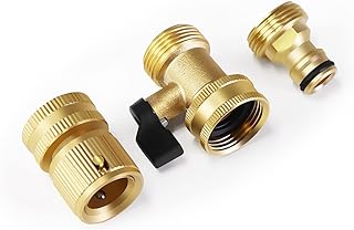 Conector de Tubo de Manguera de latón Conector de Grifo de Rosca Macho de 3/4 Pulgadas y Conector rápido de Rosca Hembra y válvula de Bola Recta de un Solo Paso (3 Piezas)