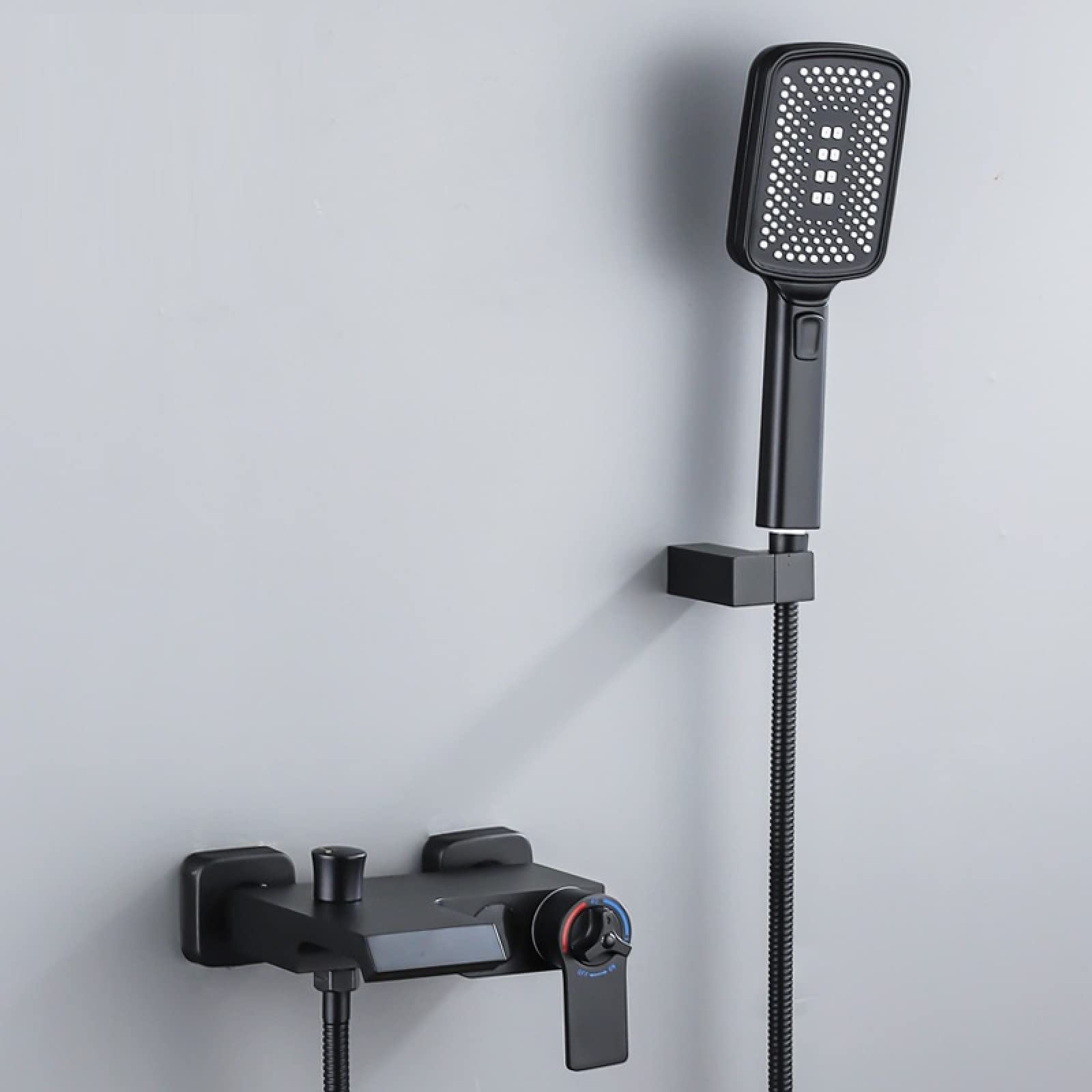 OZBMA Gun Gray Constant Temperature Simple Digital Shower Set Home Bathroom Pressurized Full Copper Mixing Valve Bathtub Faucet, Black