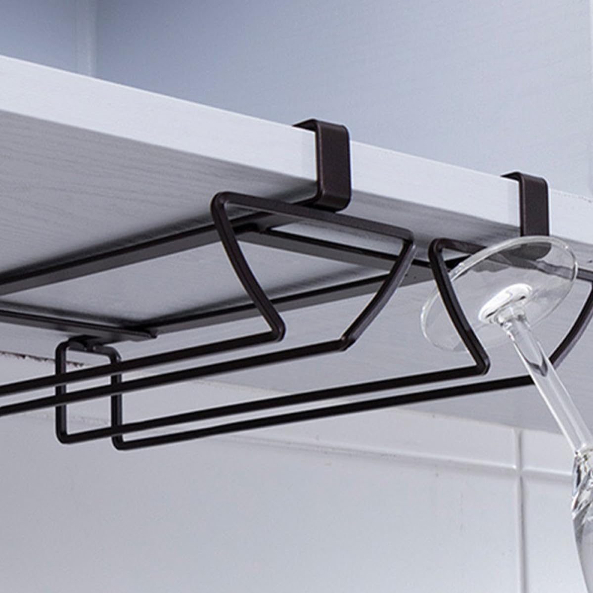 GALPADA Double Row Wine Glass Holder Iron under Shelf Rack, Punch Free