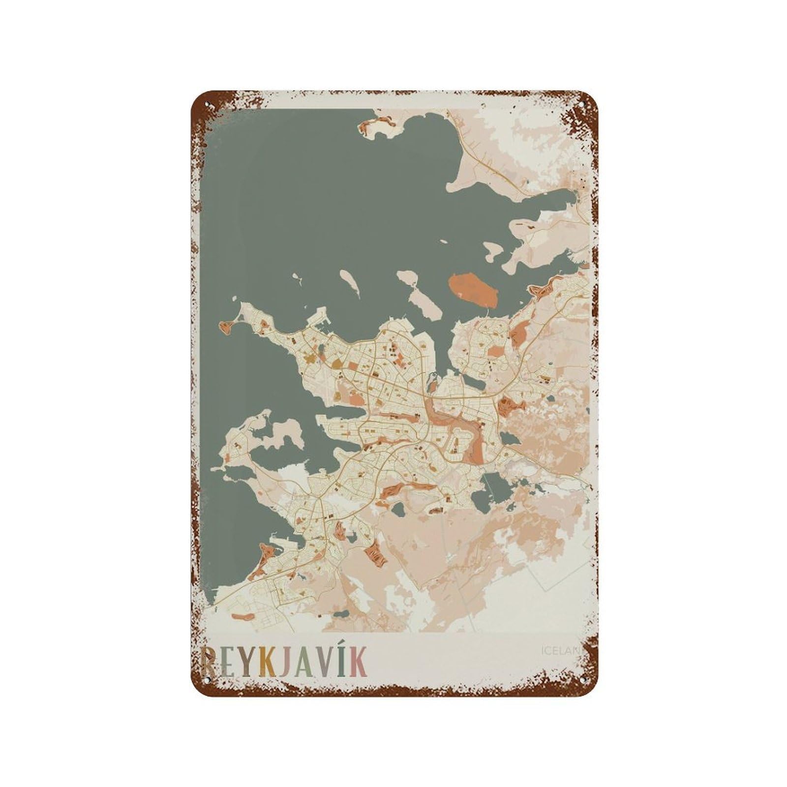 xiaoxiaoshen Reykjavik Map Iceland Travel Gift Boho Wall Decor Art Metal Tin Poster Modern Home Decor Art Home Bar Shop Decorations Vintage Sign 30x20cm