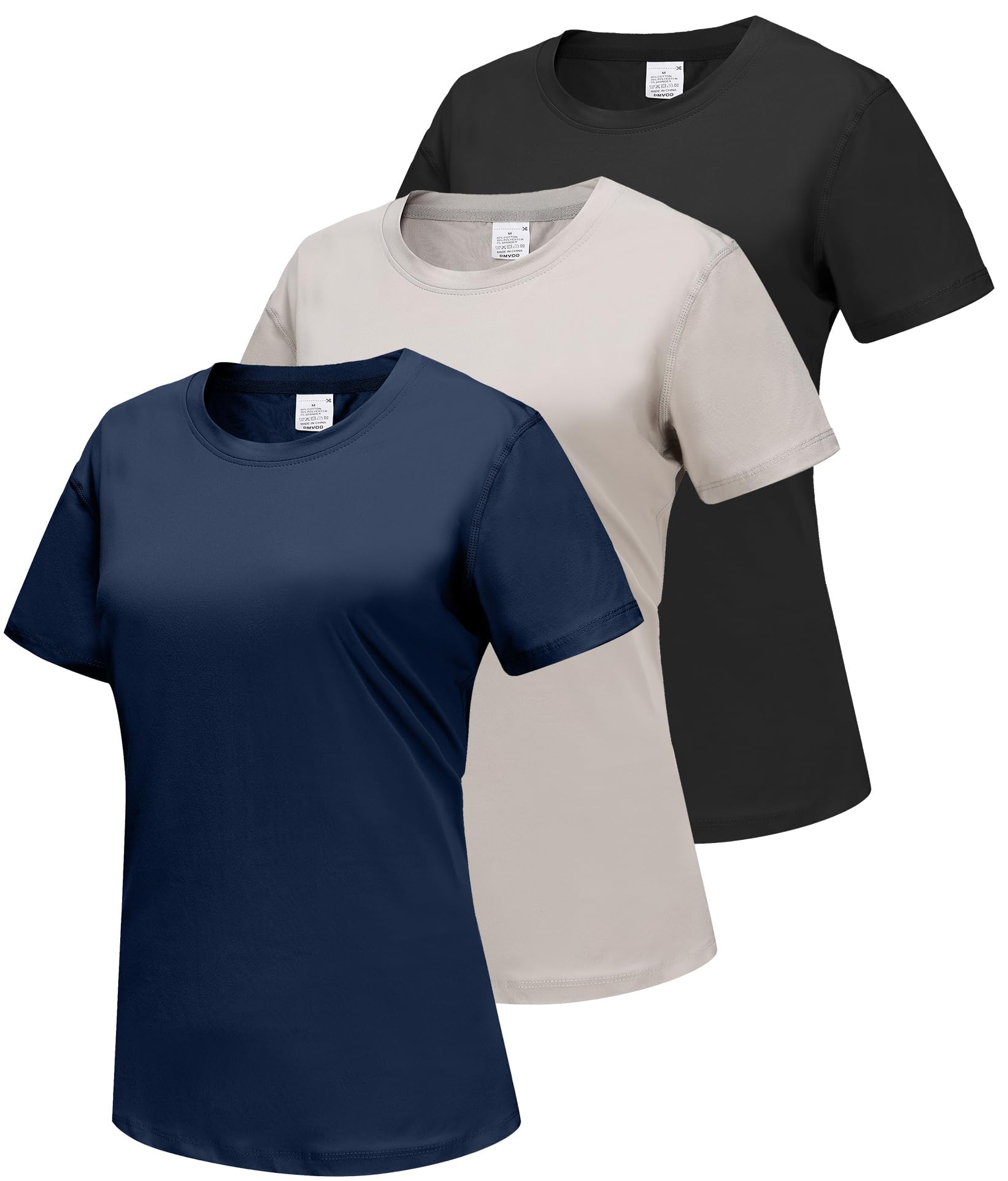 3-Pack T-Shirt a Maniche Lunghe/Corte in Cotone da Donna Top da Allenamento per Signore T-Shirt basiche Aderenti T-Shirt Semplice Girocollo