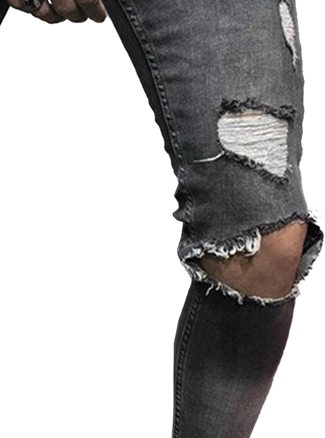 Men Stretch Mid Waist Ripped Denim Pant Casual Street Pencil Jeans with Holes Y2K Classic Skinny Motorbike Trousers