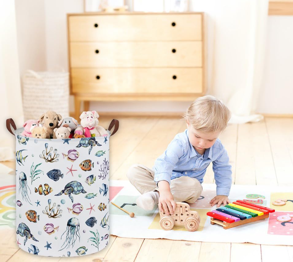 Image of Kids Laundry Hamper,Ocean Laundry Basket Collapsible Boys and Girls Storage Baskets for Home Decor,Office,Toy Organizer,(Ocean)