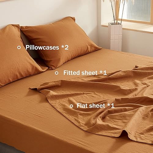Miniatura 4 de Simple&Opulence Juego de sábanas de lino belga, color sólido, 4 piezas (1 sábana encimera, 1 sábana bajera y 2 fundas de almohada), mezcla de lino