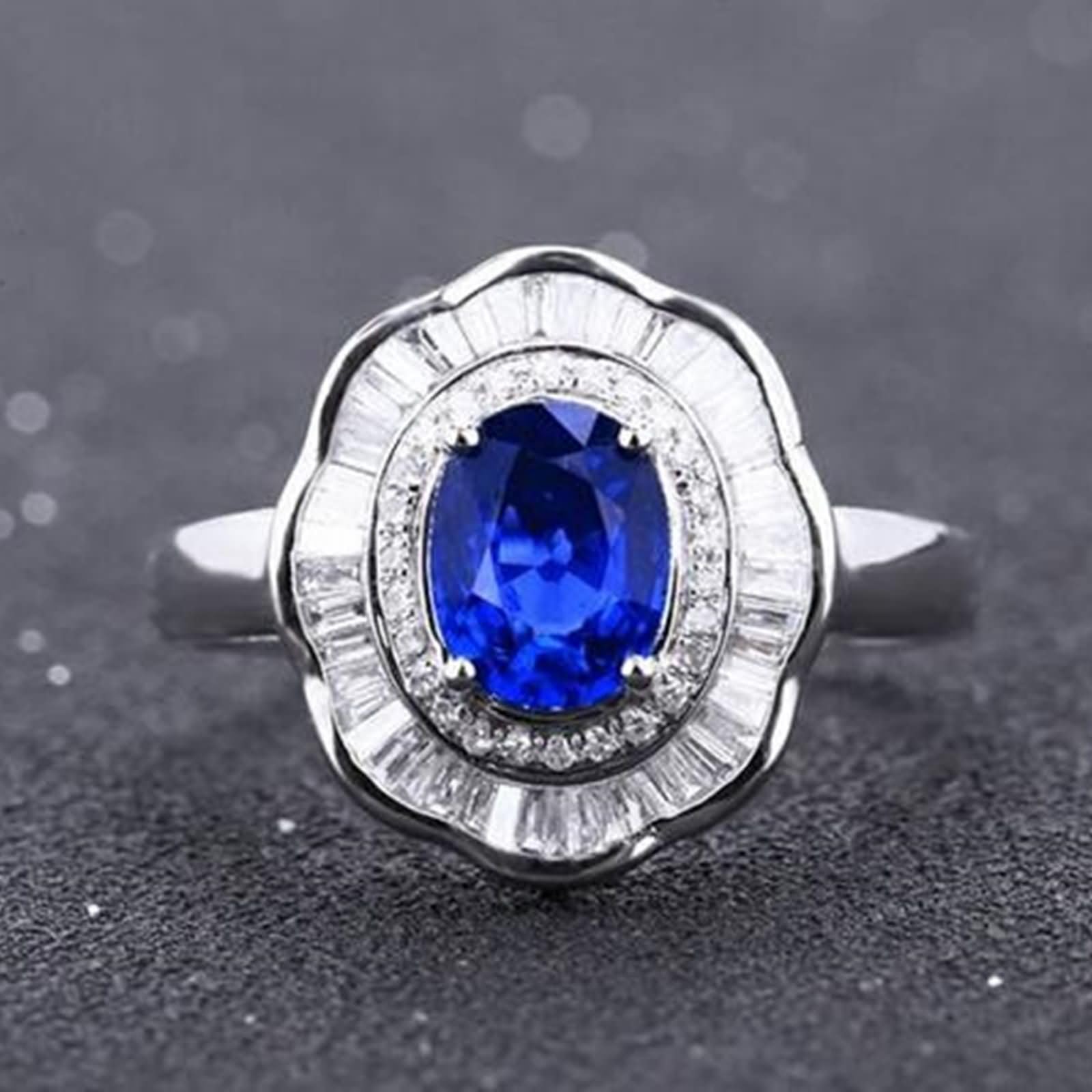 Beydodo Anillos de Compromiso Oro Blanco para Mujer 9 14 18 K con Oval con Zafiro Creado de 1.22ct y Moissanita, Anillo Mujer Boda Plata Azul