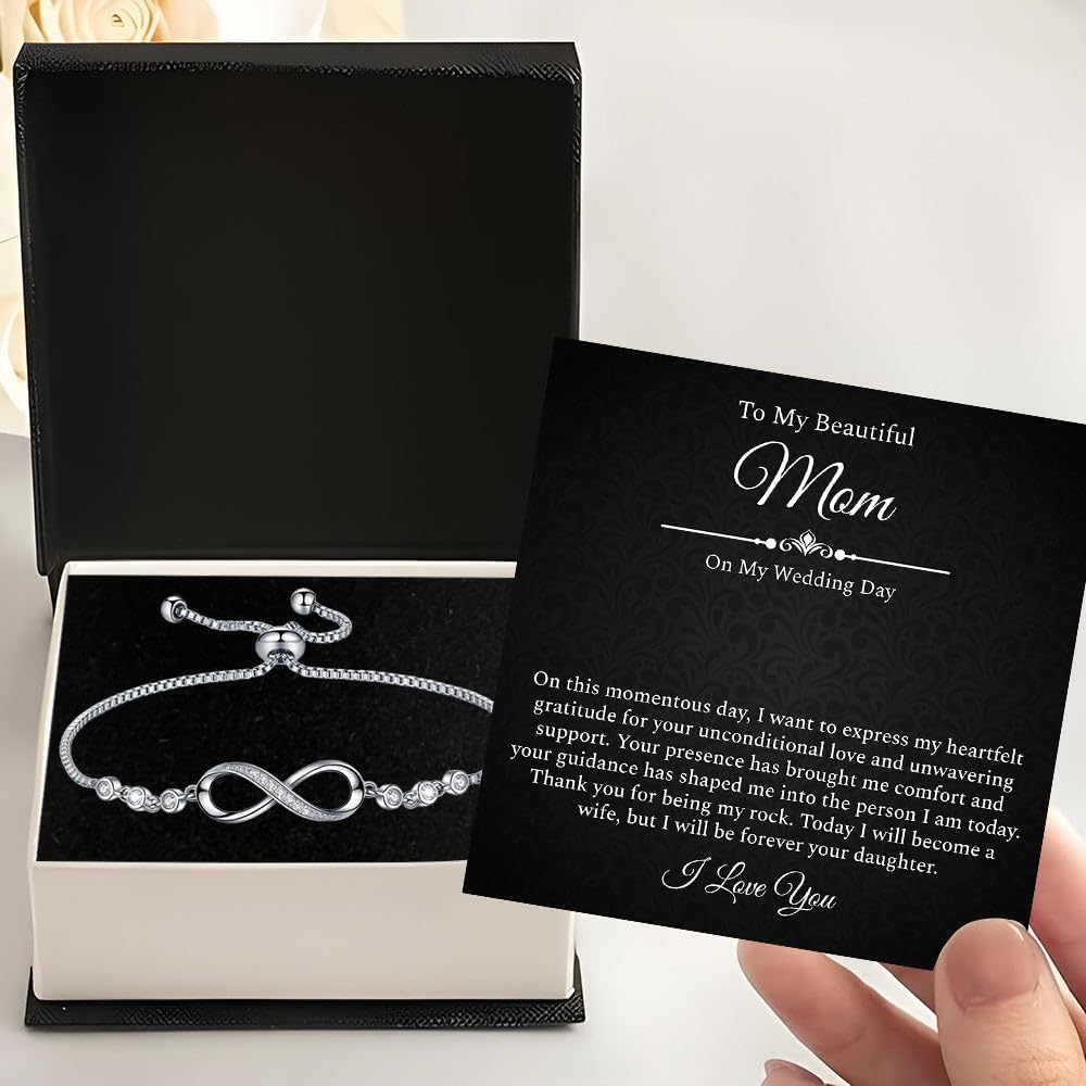 To My Mother Of The Bride Bracelet From Daughter, Mom of Bride Wedding Gift, Bracelet For Mother On Wedding Day with Message Card and Box, Gift For Mom from Daughter