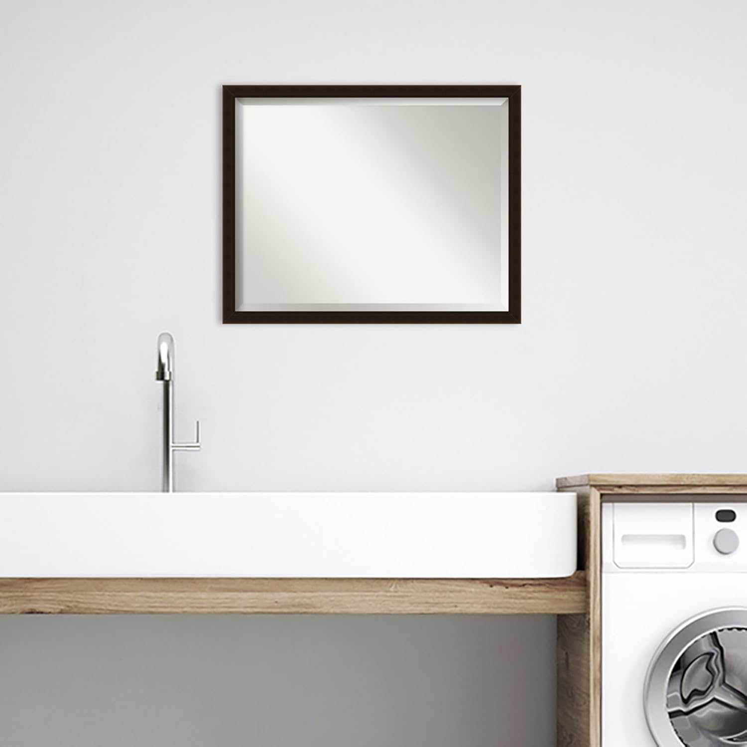 Amanti Art Brown Bathroom Mirror for Over Sink, 24x30 Espresso Brown Rectangle Vanity Mirror, Large Country Rustic Wood Frame, Hangs Horizonally and Vertically, Bathroom Wall Decor, Beveled Edge