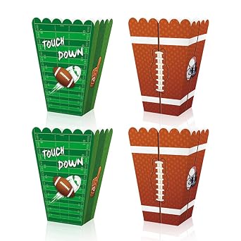 Dulousia Football Party Popcorn Boxes - Green Brown Cardboard Popcorn Gift Wrap Box for Football Themed Birthday Party, Superbowl, Football Fans Graduation, Retirement, Movie Night 18PCS