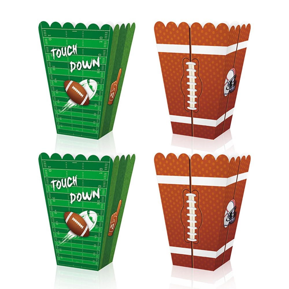 Dulousia Football Party Popcorn Boxes - Green Brown Cardboard Popcorn Gift Wrap Box for Football Themed Birthday Party, Superbowl, Football Fans