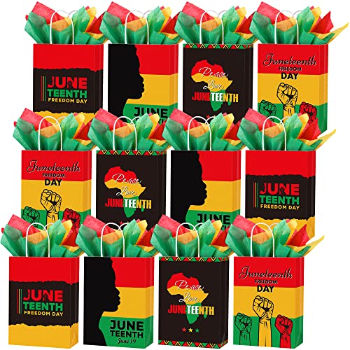 Mimind 12 Pieces Happy Juneteenth Paper Bags With Handles Black Freedom Day Party Gift Bags With Tissue Paper African Afro American Independence Day Goodie Treat Bags For June 19Th Decoration Favors #TOP6