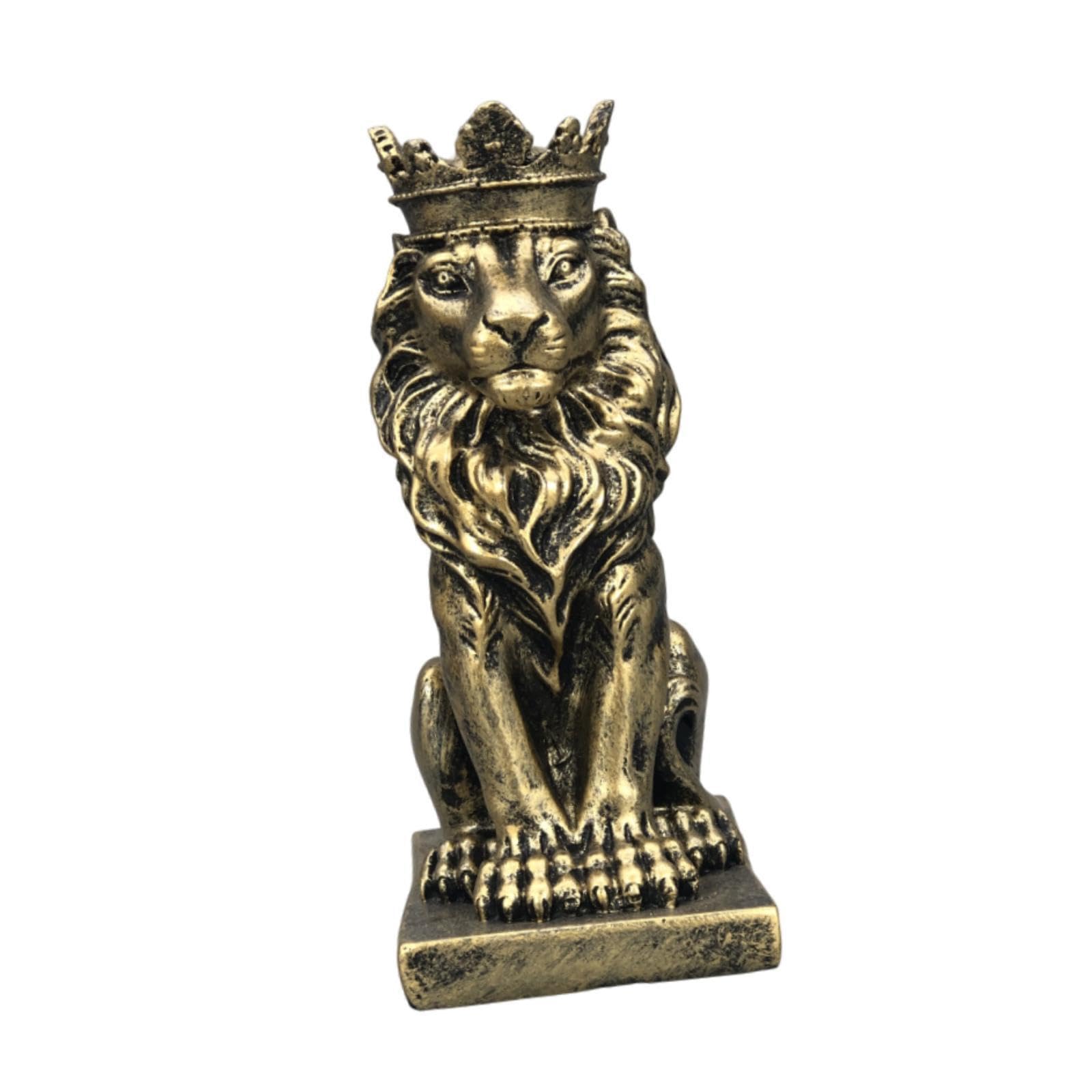 POXZSFX Sophisticated Lion With Crown Statue Animal Figurine Exquisite Desk Decor Handcrafted Gift Idea For Home And Office Animal Lion With Crown Statue Sculptures Decor, Bronze Color, 6.3x9x14.5cm