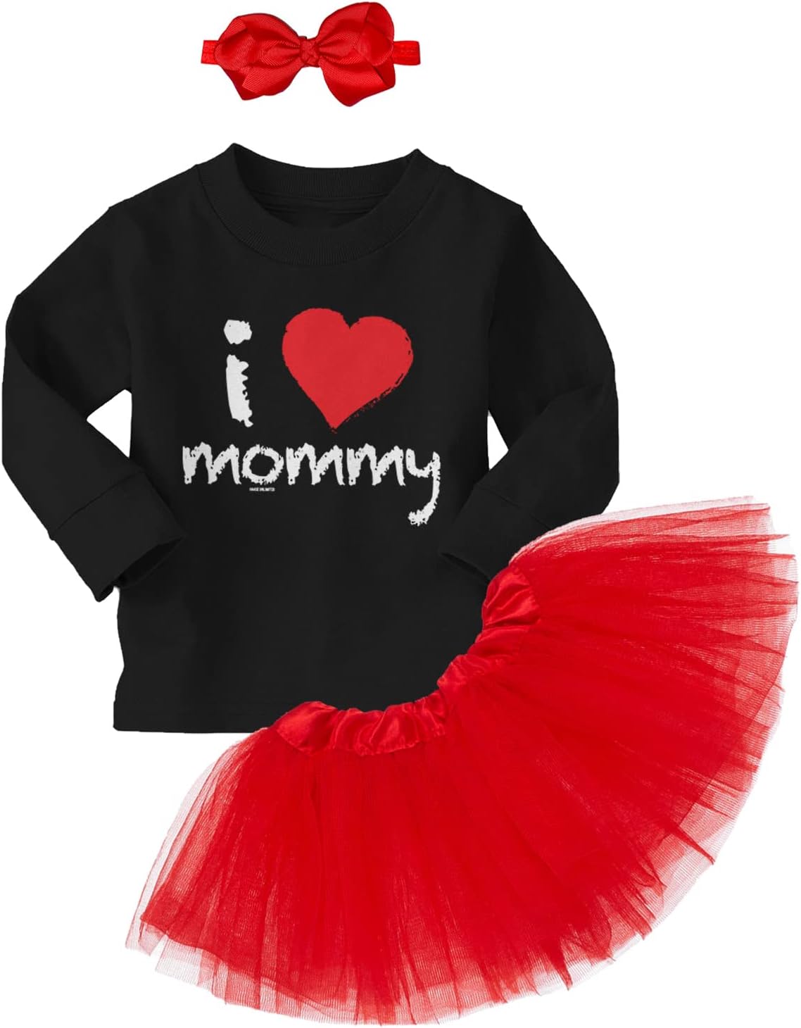 I Love Mommy - Heart Valentine Cute Baby Bodysuit + Tutu Skirt + Bow Headband Set
