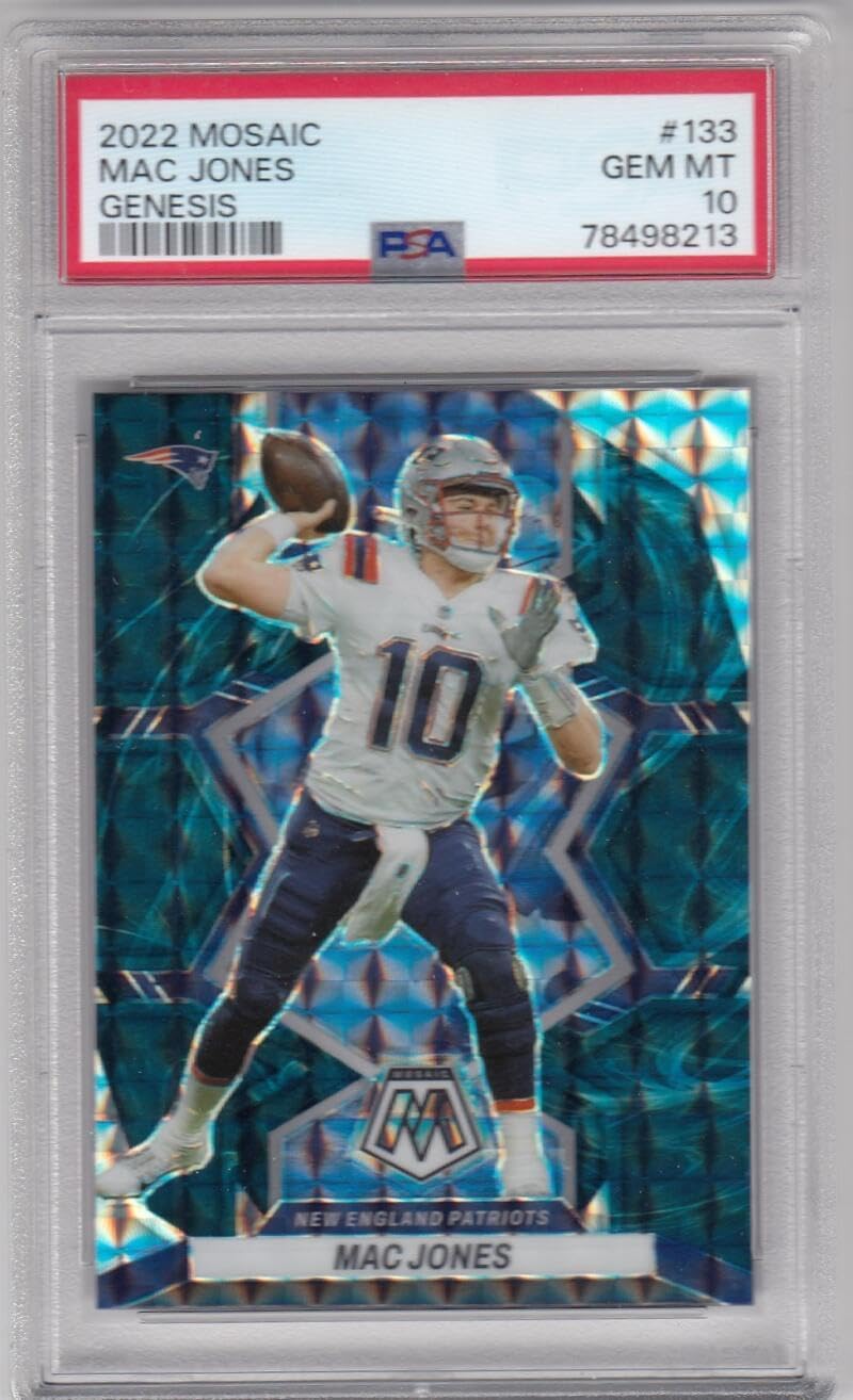Football Trading Card NFL 2022 Panini Mosaic Mosaic Genesis #133 Mac Jones PSA 10 GEM MINT Patriots
