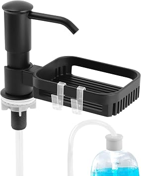 Soap Dispenser for Kitchen Sink,Brushed Nickel Countertop Kitchen Soap Dispenser Pump, 47" Silicone Extension Tube Connect to The Soap Bottle Directly,Say GoodbyeColorBlack