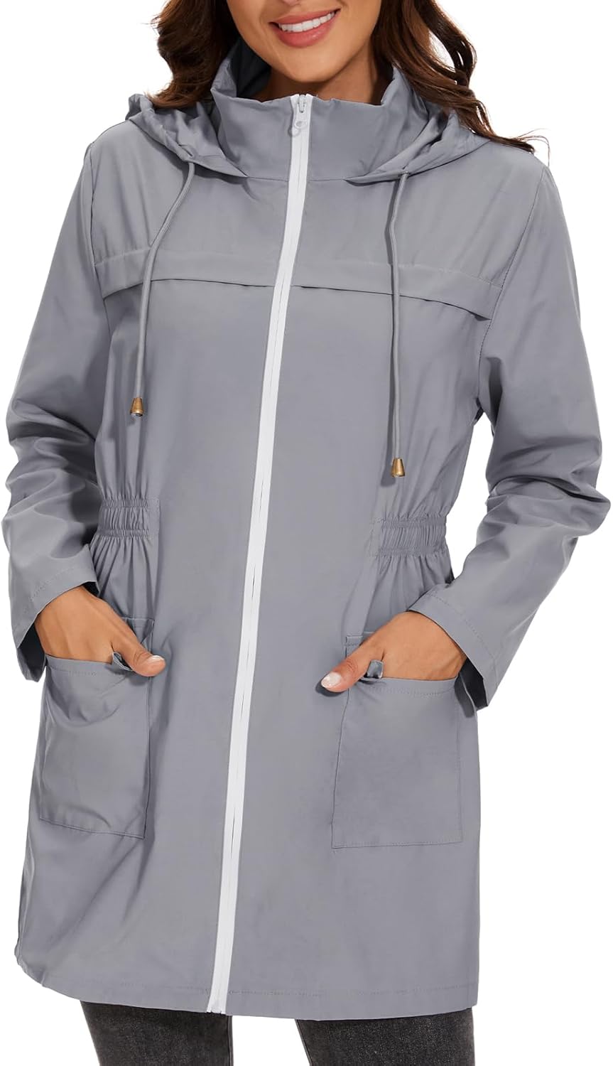 American Trends Rain Jacket Women Waterproof with Hood Windbreaker Jacket Travel Rain Coat Packable Lightweight Long Raincoat - Image 4