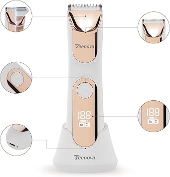 Manscape Body Hair Trimmer for Men, No Nick Pubic Bikini Trimmer for Women, 3 in 1 Versatile Groin Shaver with Nose Hair Trimmer, Cordless Dock Charging, LED Display, Wet/Dry