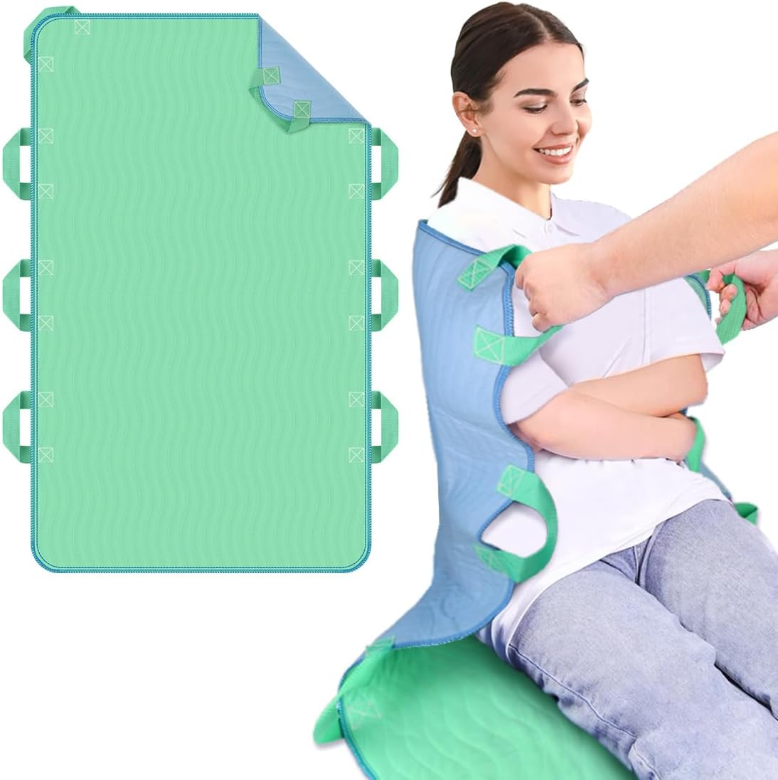 iCOVER 86x132 cm Almofada de Transferência para Pacientes com Alças Reforçadas, 2 Unidades, à Prova D'Água e Reutilizáveis para Mobilização e Reposicionamento de Idosos e Pacientes