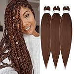 Braiding Hair Pre Stretched 24 inch 3 Packs Braiding Hair Soft Yaki Texture,No Itch, Hot Water Setting Synthetic Hair Extensions for Braids Auburn Brown(24in,30)