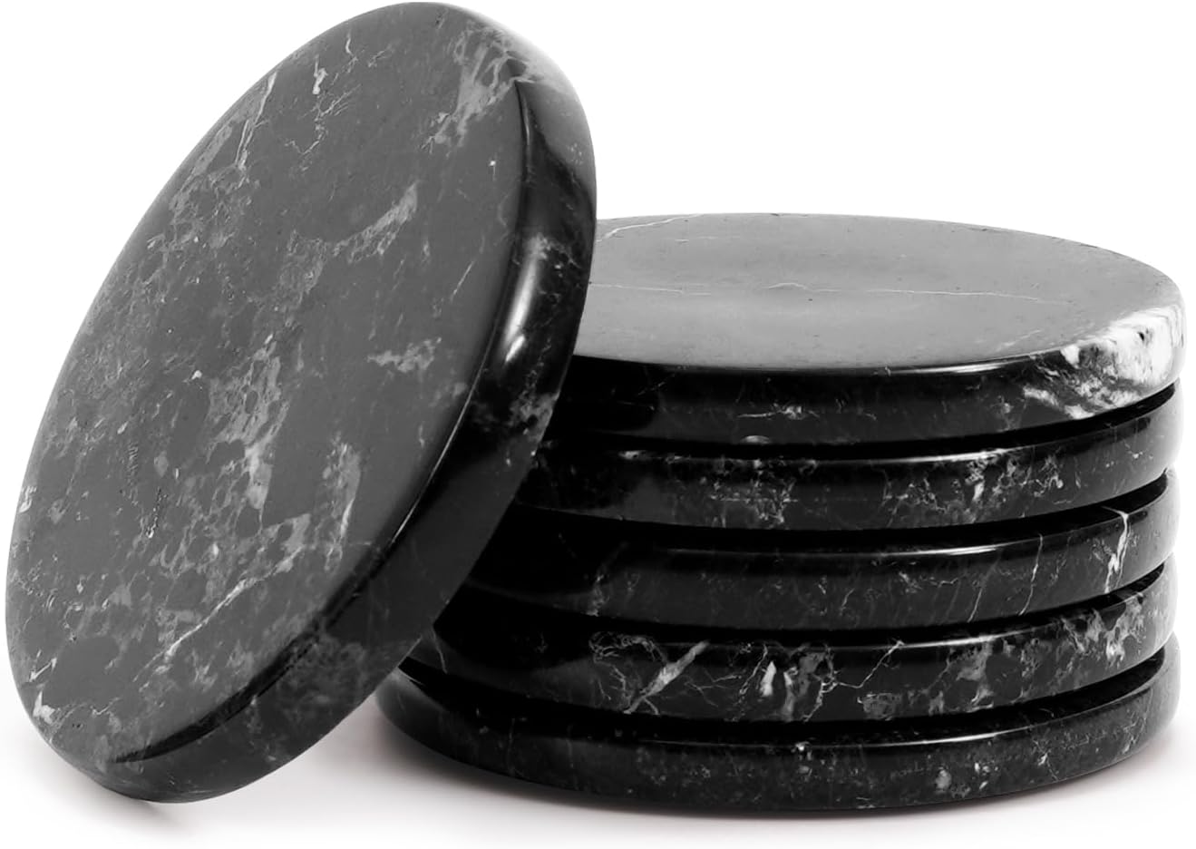 Marble Coasters Black 3.5 Inch Round Handmade Drink Coaster for Tabletop & Coffee Table Decor, Ideal Coaster Set of 6 for Drink, Marble Coaster for Desk Accessories