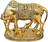 LCRAFT Brass Murti Kamdhenu Cow & Calf | Nandi Cow Decorative Showpiece | Cow with Calf Statue Idol for Diwali II Wedding II Pooja Room II Temple II Gifting | Gold and Silver (14 x 8 x 12.5 cm