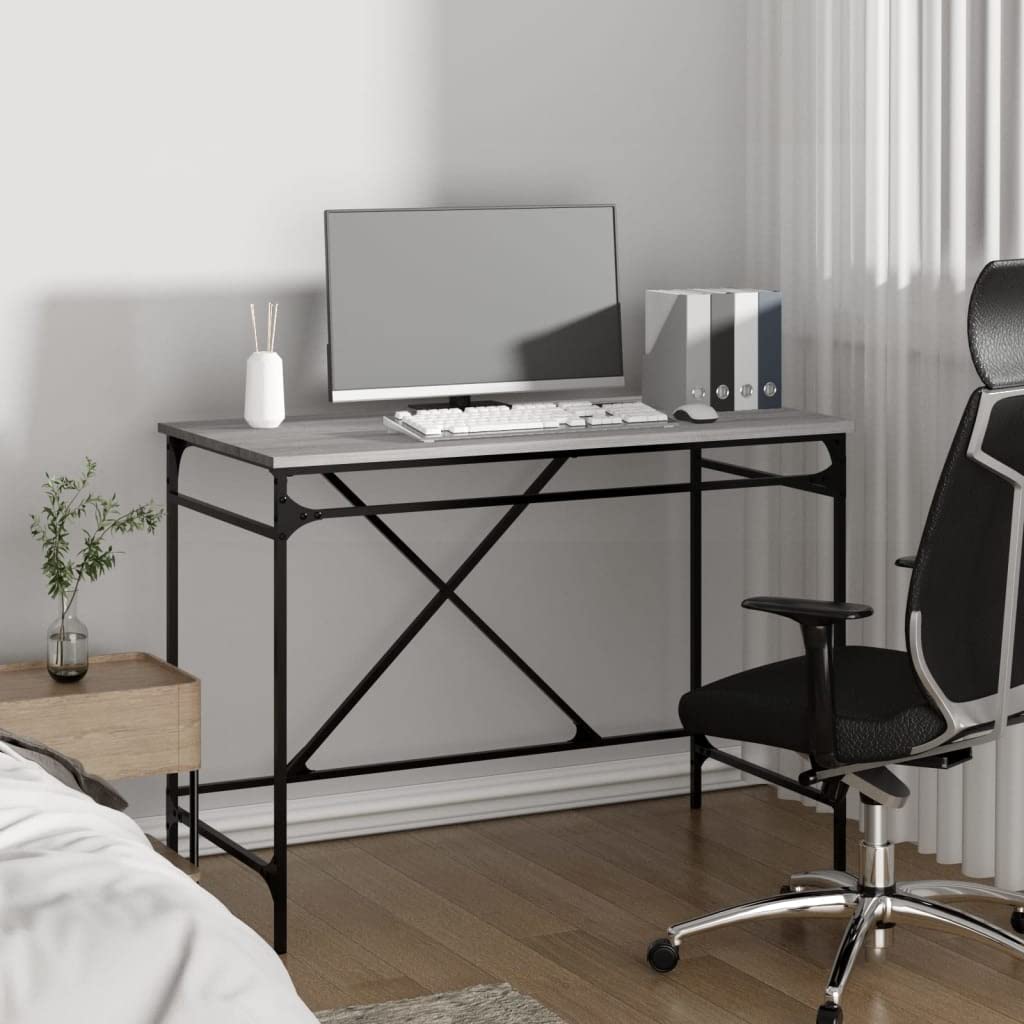 Scrivania in metallo per ufficio,Scrivania vintage industriale per studio,Postazione di lavoro per camera da letto e soggiorno,Scrivania Grigio Sonoma 100x50x75 cm Legno Multistrato e Ferro