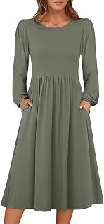 Long Sleeve Dresses for Women 2025 Fall Winter Casual Flowy A-Line Boho Midi Dress with Pockets for Wedding Guest