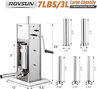 Vista 8 de ROVSUN 7LBS/3L Manual Sausage Stuffer, Two Speed Stainless Steel Vertical Sausage Maker, Meat Filling Machine with 5 Stuffing Tubes for Commercial