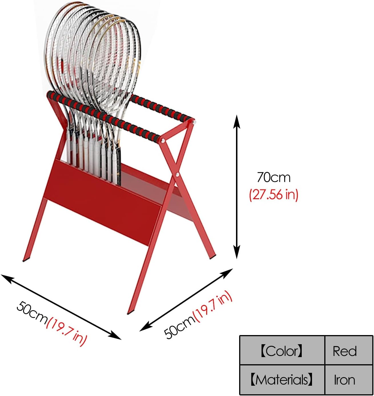 Tennis Racket Storage Rack - Floor-Standing Organizer For Home Garage - Store, Train, And Hold Tennis Balls - Youth Kids Racket Equipment - Sports Training Holder (Red)