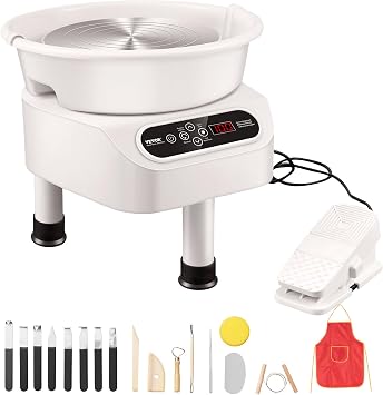 VEVOR Pottery Wheel Direct Drive 350W, 10 inch Ceramic Forming Machine with LCD Touch Screen Foot Pedal 50-300RPM Adjustable Speed, 18PCS Accessory Tools Kit for Adults Beginners, Craft Gift, White