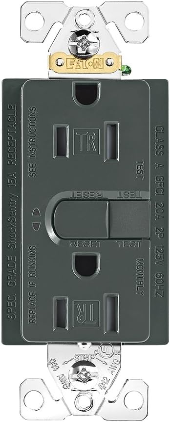 Eaton Aspire GFCI Self-Test 15A -125V Tamper Resistant Duplex Receptacle, Silver Granite