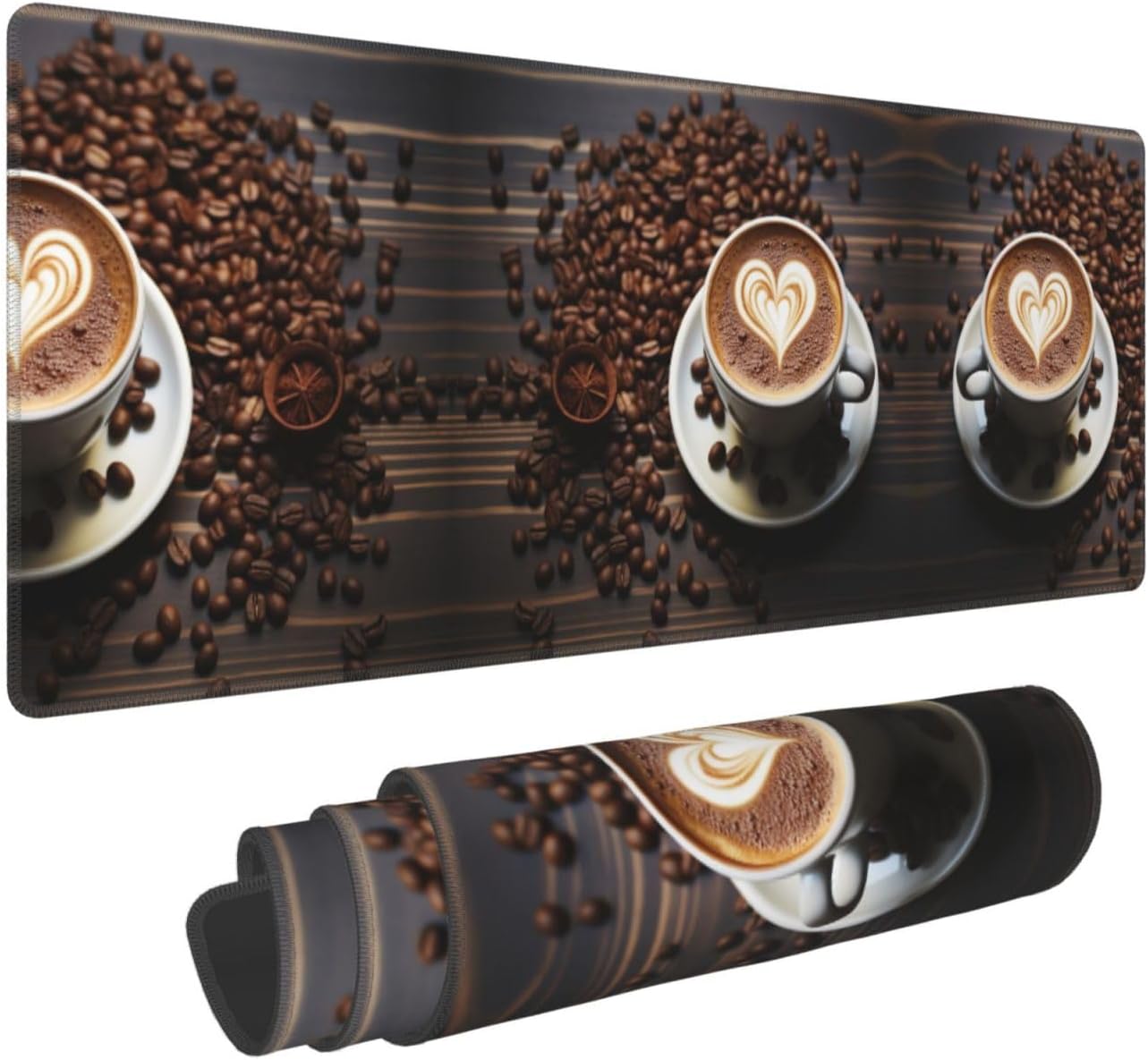 Large Gaming Mouse Pad Coffee with Heart Pattern Desk Mat Protector for Desktop Mousepad Waterproof Writing Pads with Anti-Slip Rubber Base Keyboard Pad for Gamer Office Home 31.5" x 12"
