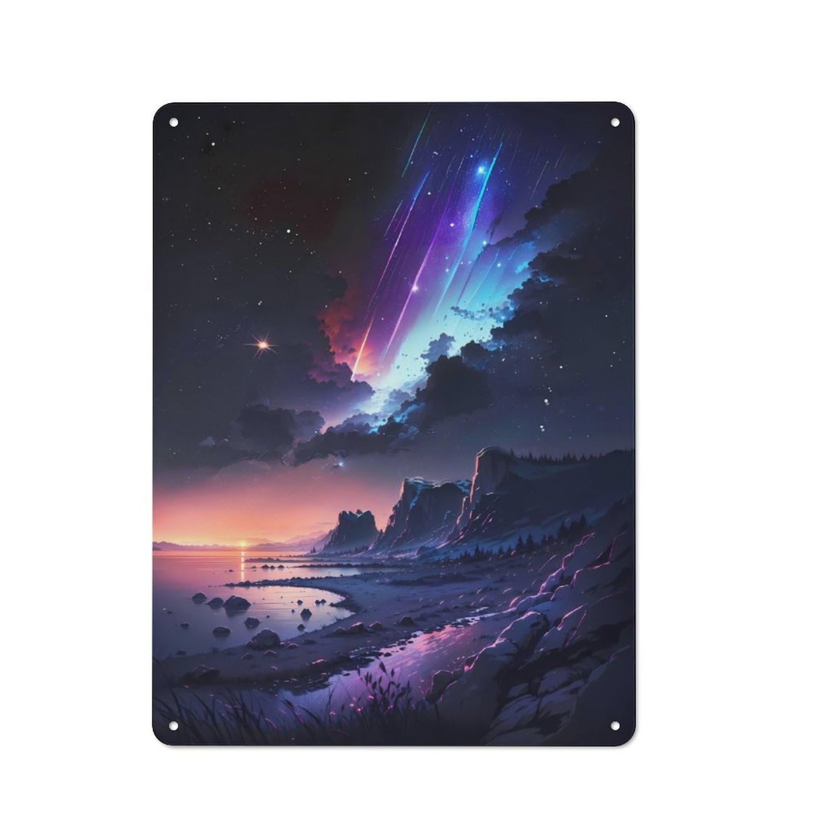 Junmoney Night Sky With Shooting Stars Metal Sign 40X30cm With For Workshop Wall, Rustic Decor, For Collectors Decorating Workshops And Hobby Rooms