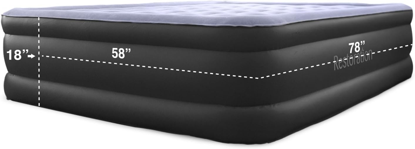 Sleep Restoration Queen Size Air Mattress - Best Inflatable Airbed with Built-In Electric Pump - 18" High