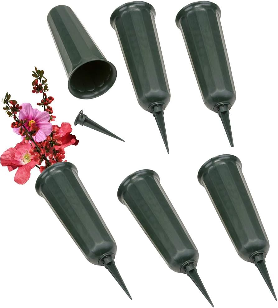 Evelots Cemetery Flower Vase with Sturdy Spikes/Stakes 6 Pack Outdoor Artificial or Fresh Flower Holder Grave Decoration