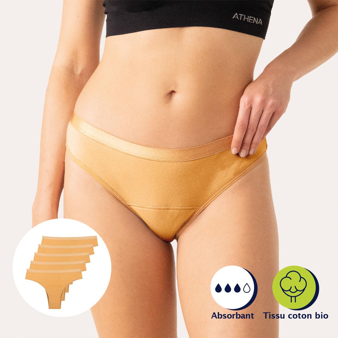 Athena - Lot de 5 Tangas Menstruels - Ultra Absorbants, Protection Antifuite et Anti-Odeur - Label Oeko-TEX® Standard 100