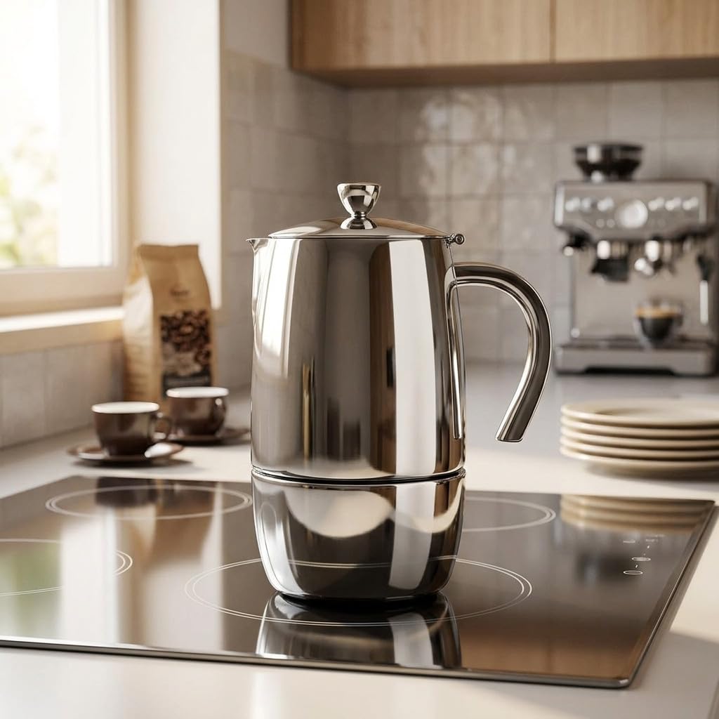 Suinga Cafetera Profesional Inox Luxe | Cafetera Italiana 10 Tazas Inducción | Cafetera Espresso | Apta para todo tipo de cocinas