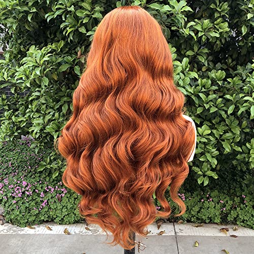 X-TRESS 26'' Ginger Lace Front Wig Body Wavy Hair Synthetic for Women 13x4x1 Natural Long Pre-Plucked Baby Middle Part Orange Replacement Soft Fiber(Ginger) - Image 3