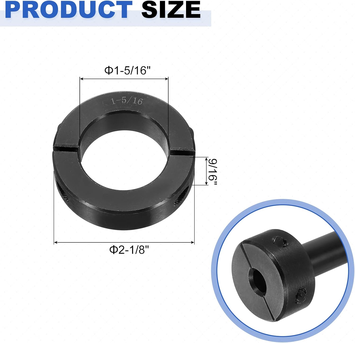 uxcell 4pcs Double Split Shaft Collar for 1-5/16" Shaft, Two-Piece Clamping Collar, 2-1/8" OD, 9/16" Width, Black Oxide Steel Lock Collar Clamp, Set Screw Style