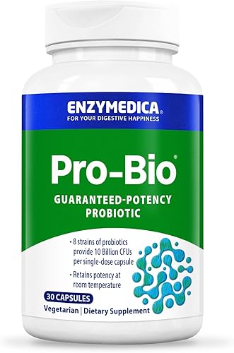 Enzymedica, Pro-Bio, Probiótico resistente al estómago resistente a los ácidos para una digestión saludable, 10 mil millones de UFC, 30 unidades