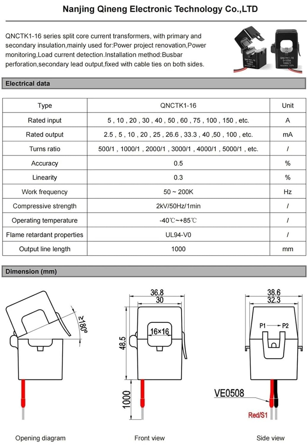 Split Core Current Transformer QNCTK1-10 5A5mA 5A2.5mA 10A QNCTK1-16 50A 50mA 100A 25mA Transducer Sensor 1Pcs(QNCTK1-10 50A-25mA)