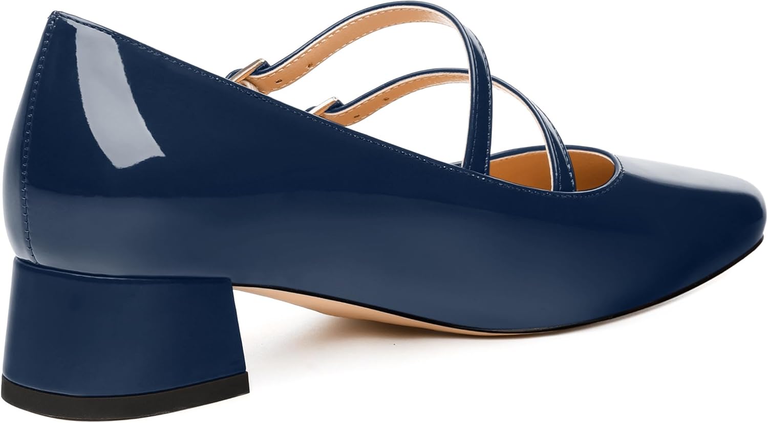 Womens Mary Jane Pumps, Square Toe Low Block Heel Pumps for Women, Leather Insloe Comfort Daily Two Straps Mary Janes 1.3"