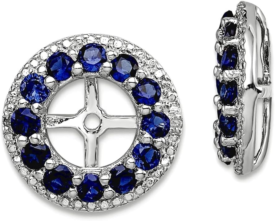 925 Sterling Silver Polished Diamond and Created Blue Sapphire Earrings Jacket 12x12mm Wide Earring Jacket for Women