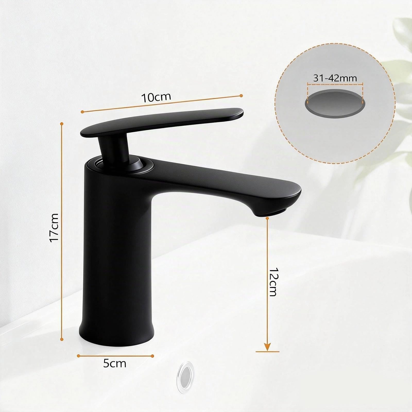 Grifo Lavabo Monomando, Grifos Para Lavabos De Baño, Altura Del Caño: 70 Mm, Núcleo De Válvula De Disco Cerámico, Fabricado En Aleación De Zinc (negro)
