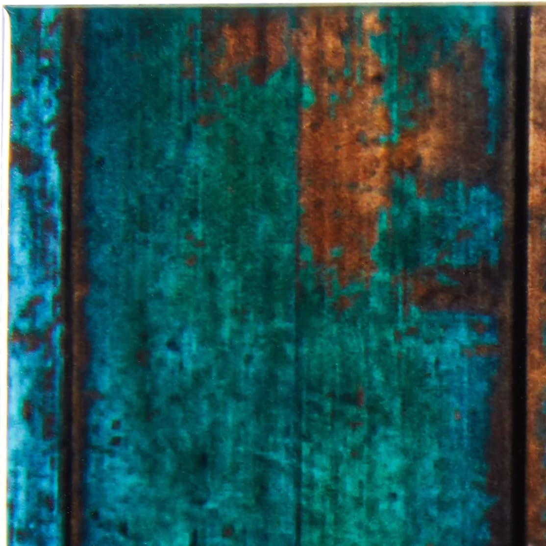 3D Rose Teal Distressed Country Wood Effect Ceramic Tile Coasters, Multicolor