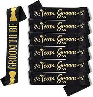 GROOM to Be Bachelorette Party Supplies, 6 Black Team Bride Sashes with 1 GROOM to Be Sash for Wedding, Hen Party and Bridal Shower Party Decorations Favor