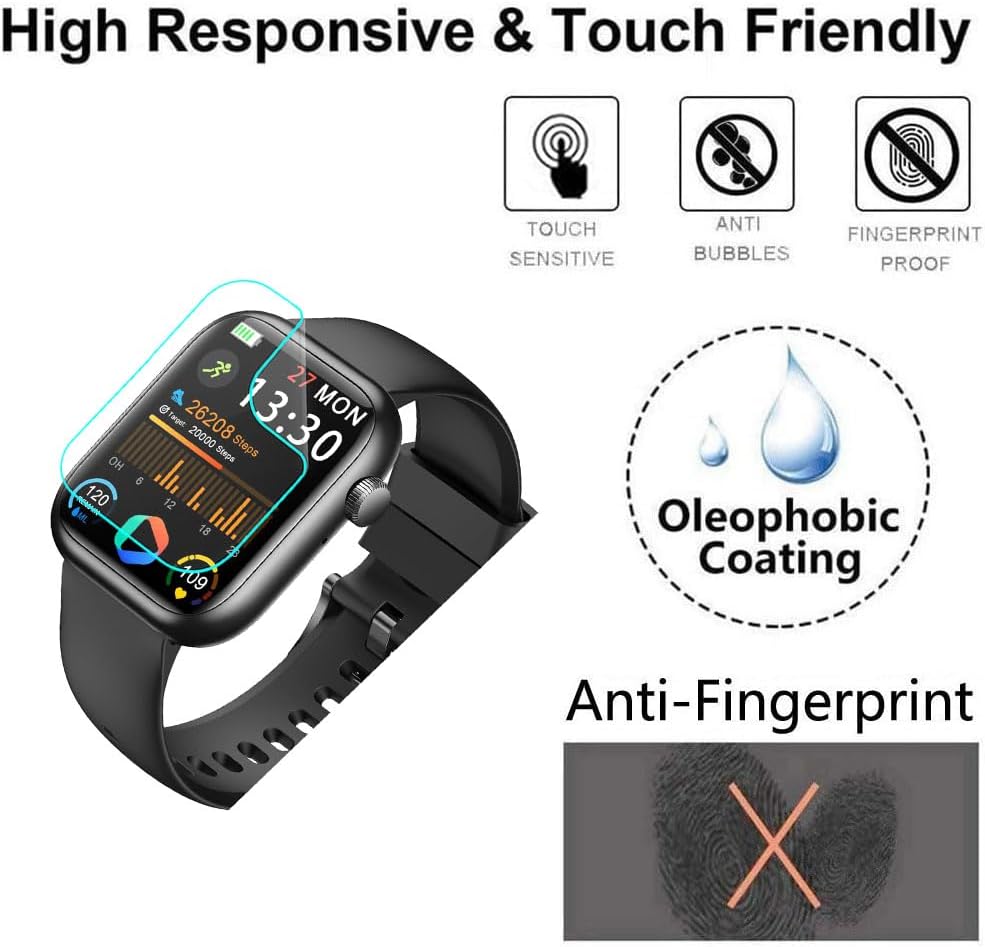 Diagram illustrating features like touch sensitivity, anti-bubble, fingerprint proof, and oleophobic coating