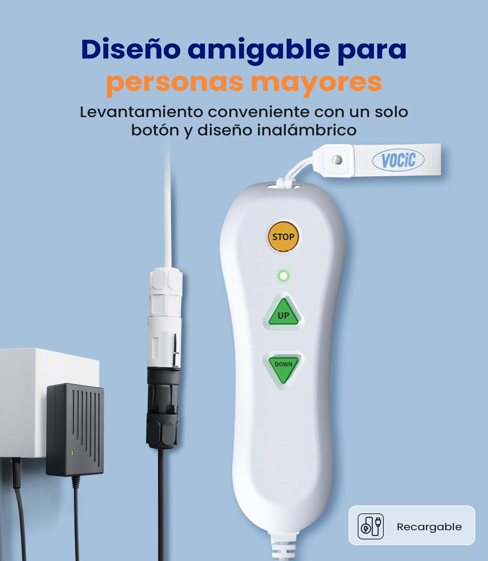 VOCIC Sillón Elevador eléctrico con Ruedas, Plegable y móvil | Mayores ayuda en casa, asistencia tras caída, elevador suelo, transferencia sofá cama silla ruedas, mando 140KG
