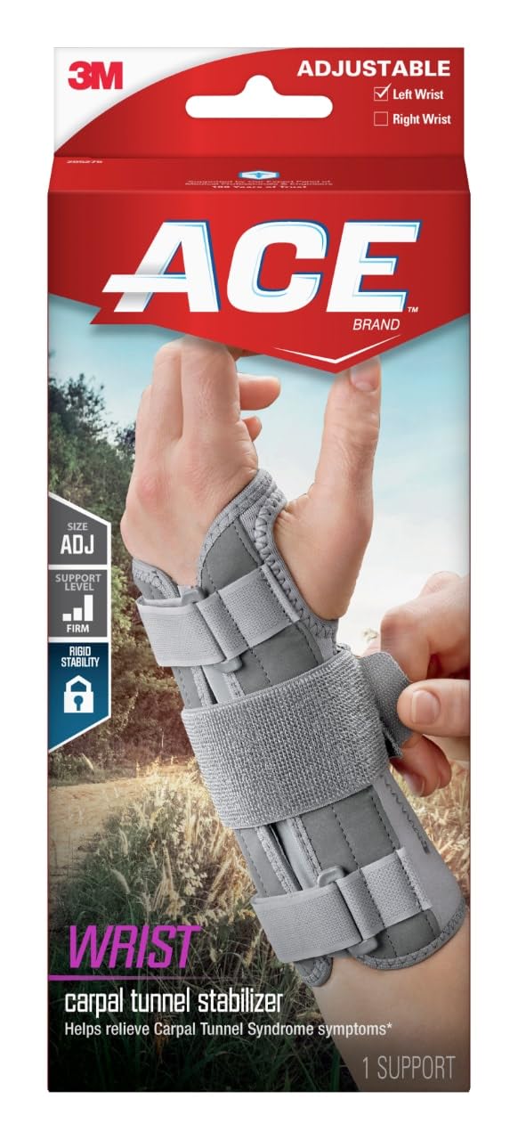 ACE Brand Carpal Tunnel Wrist Stabilizer, Wrist Support for Carpal Tunnel, Adjustable Wrist Brace With Memory Foam Palm, One Size Fits Most